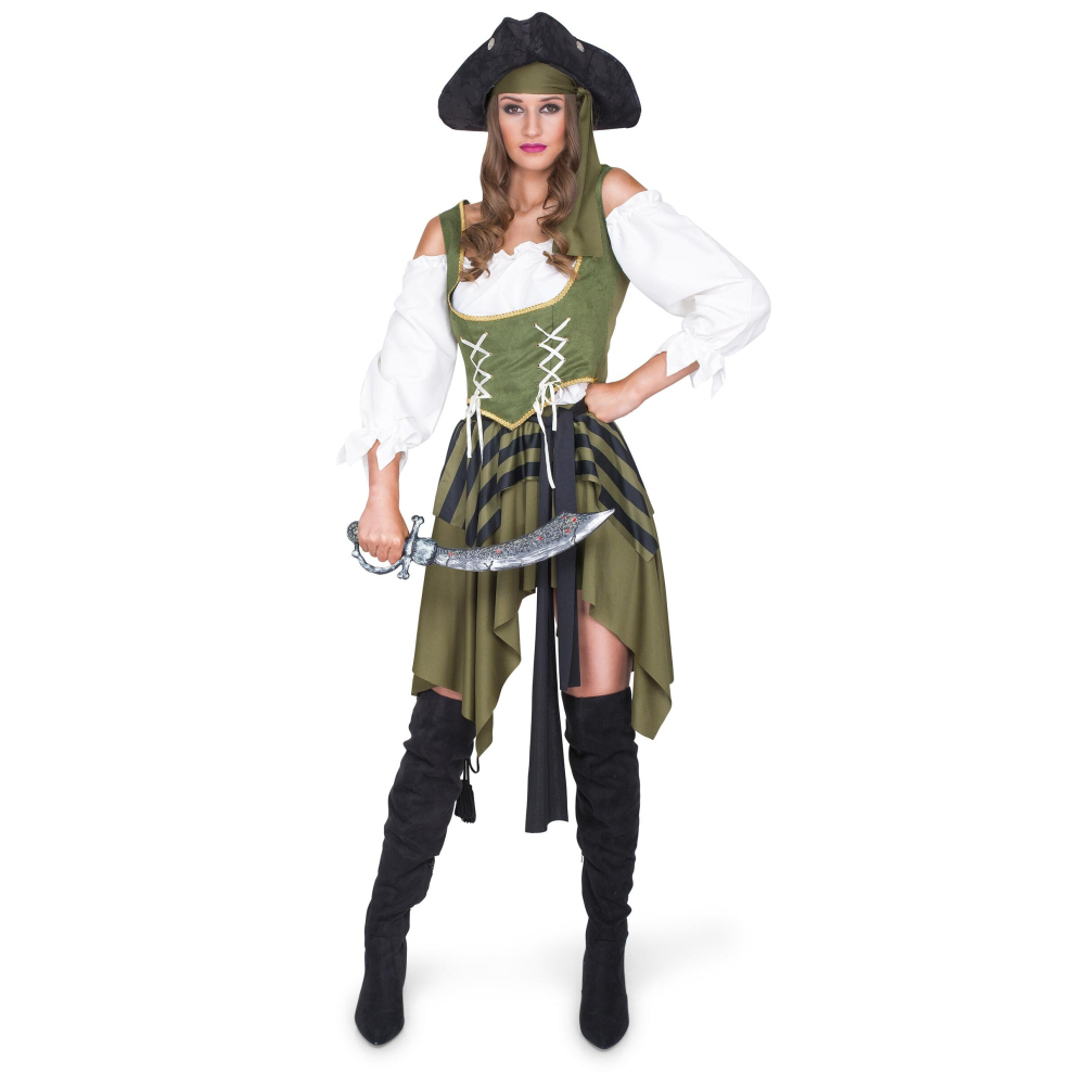 (XL) Women's green buccaneer pirate costume