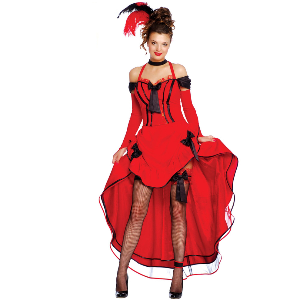 (XS / S (36-38)) Women's red cancan costume with black bows