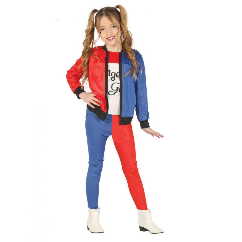 (5 to 6 years (110-115 cm)) Girls' red and blue harlequin costume