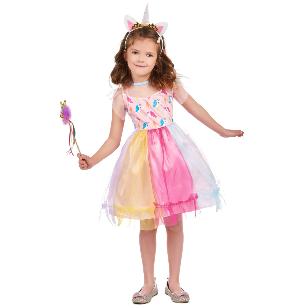 (L 10-12 years (130-140 cm)) Girls' multicolored unicorn costume