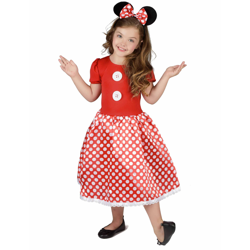 (5 - 6 years (S)) Girls' white polka dot mouse costume