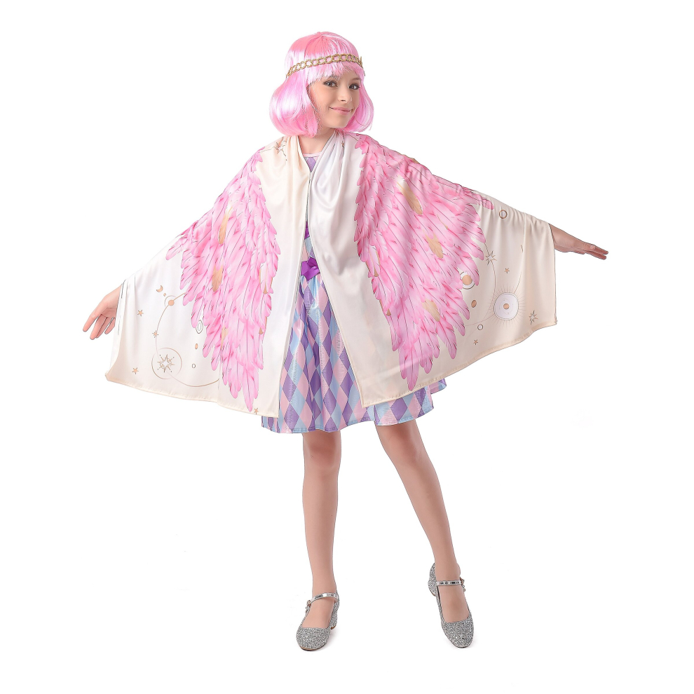 Girls' Pink Poncho Angel Wings Costume