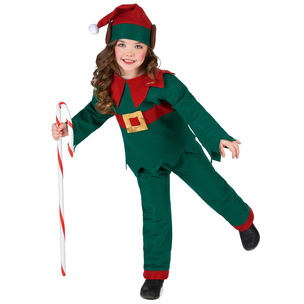 (10 to 12 years) Children's green Christmas elf costume