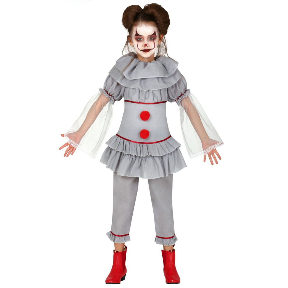 (10 to 12 years (142-148 cm)) Girls' gray assassin clown costume