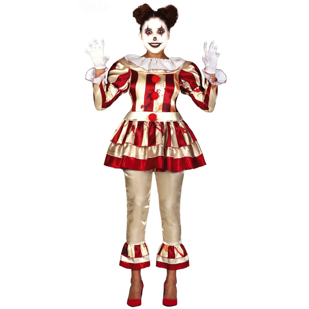Rubies (M (38-40)) Terrifying Red And White Clown Costume For Women White,Red