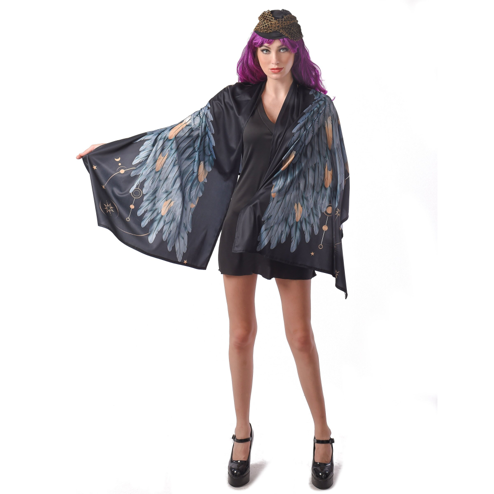 Women's Black Poncho Angel Wings Costume