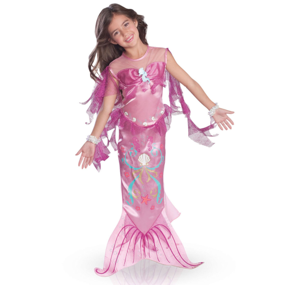 (5 to 6 years (110-116 cm)) Girls' pink sea mermaid costume