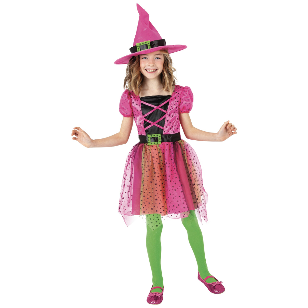 (8 to 10 years (123 to 140 cm)) Girls' pink witch tutu costume with hat