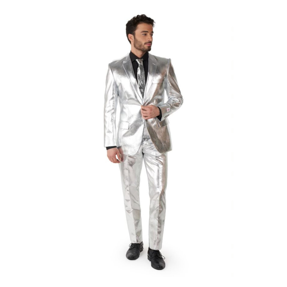 (S (EU 46)) Mr. Shiny Silver Men's Costume Opposuits