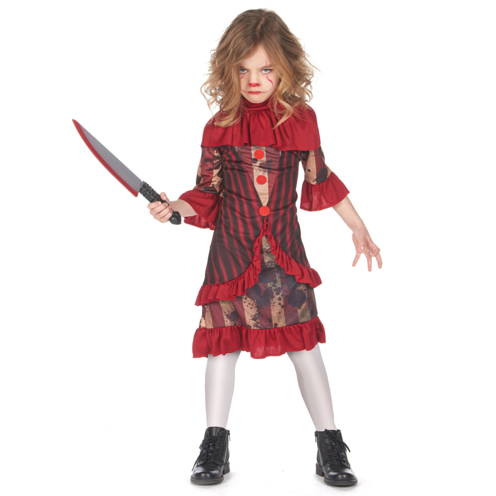 (L 10-12 years (130-140 cm)) Girls' terrifying red clown costume