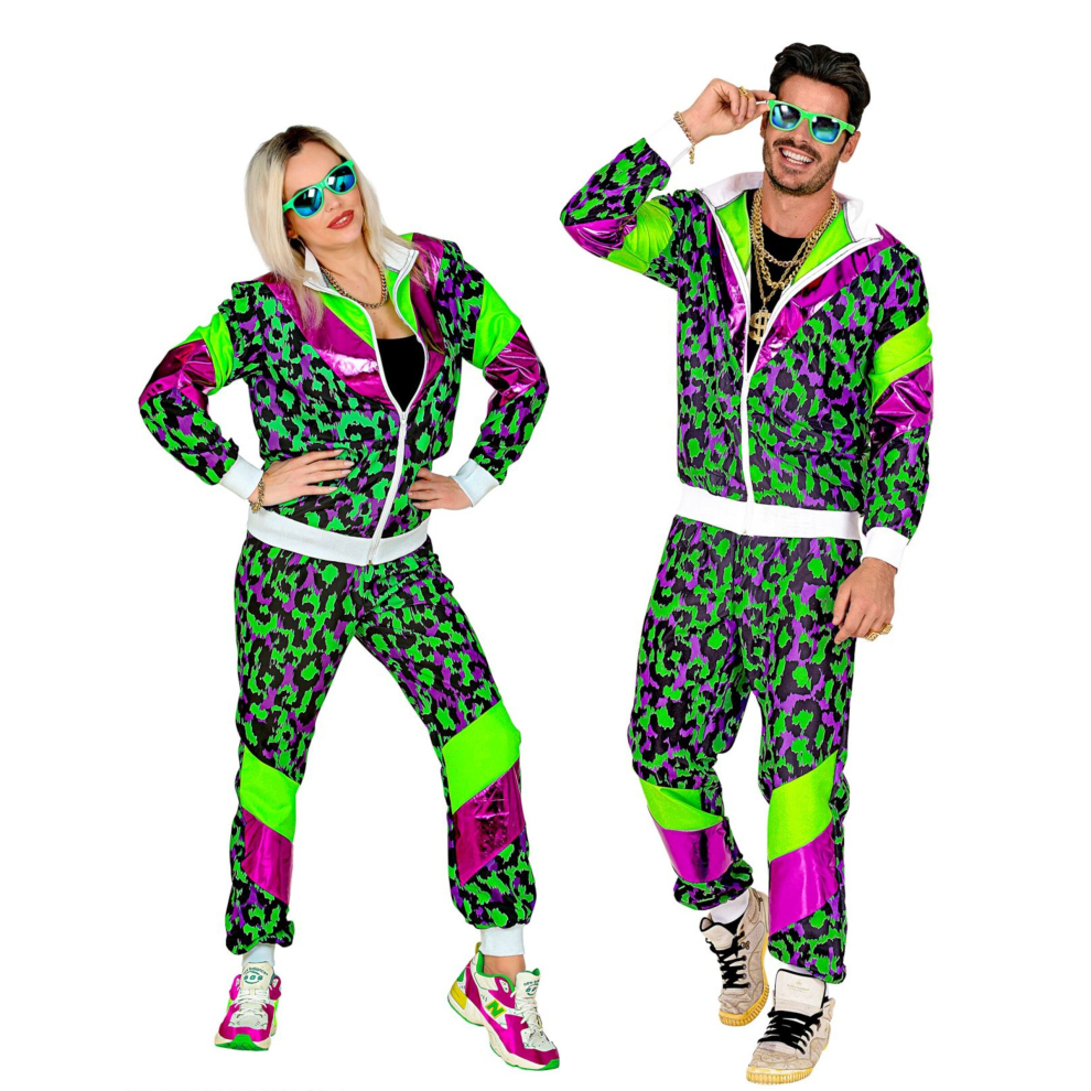 (M) Adult neon leopard print tracksuit costume