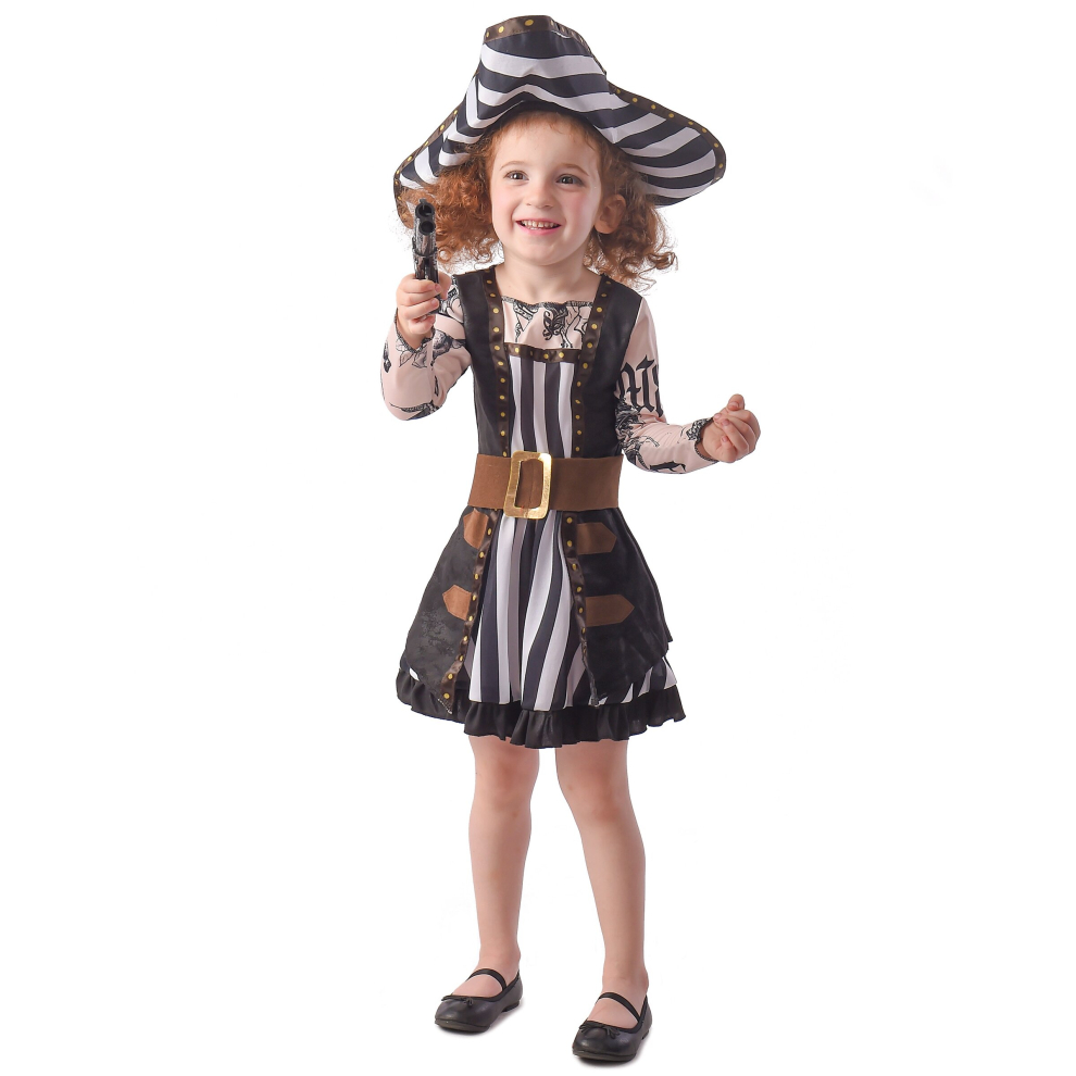 (L 10-12 years (130-140 cm)) Tattooed pirate costume for girls