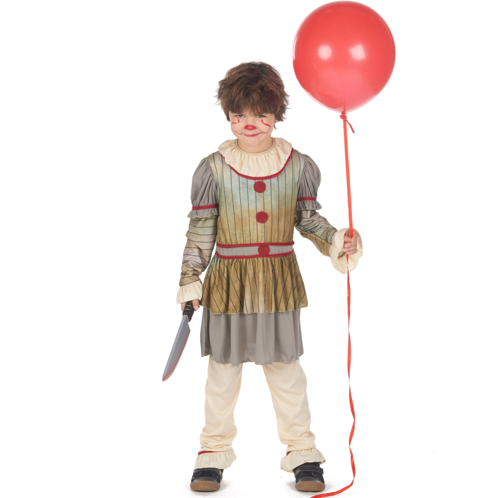 (M 7-9 years (120-130 cm)) Terrifying gray clown costume for boys