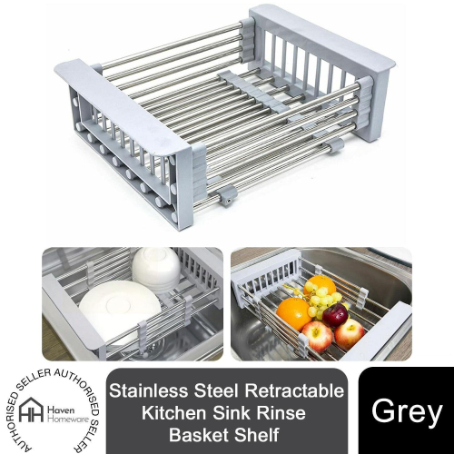 Haven Stainless Steel Retractable Kitchen Sink Rinse Basket Shelf