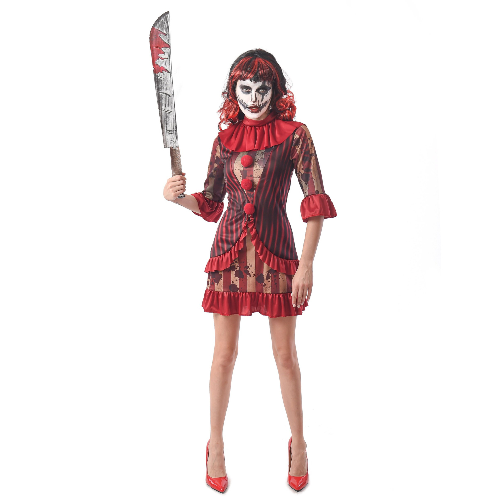 (XS) Women's terrifying red clown costume