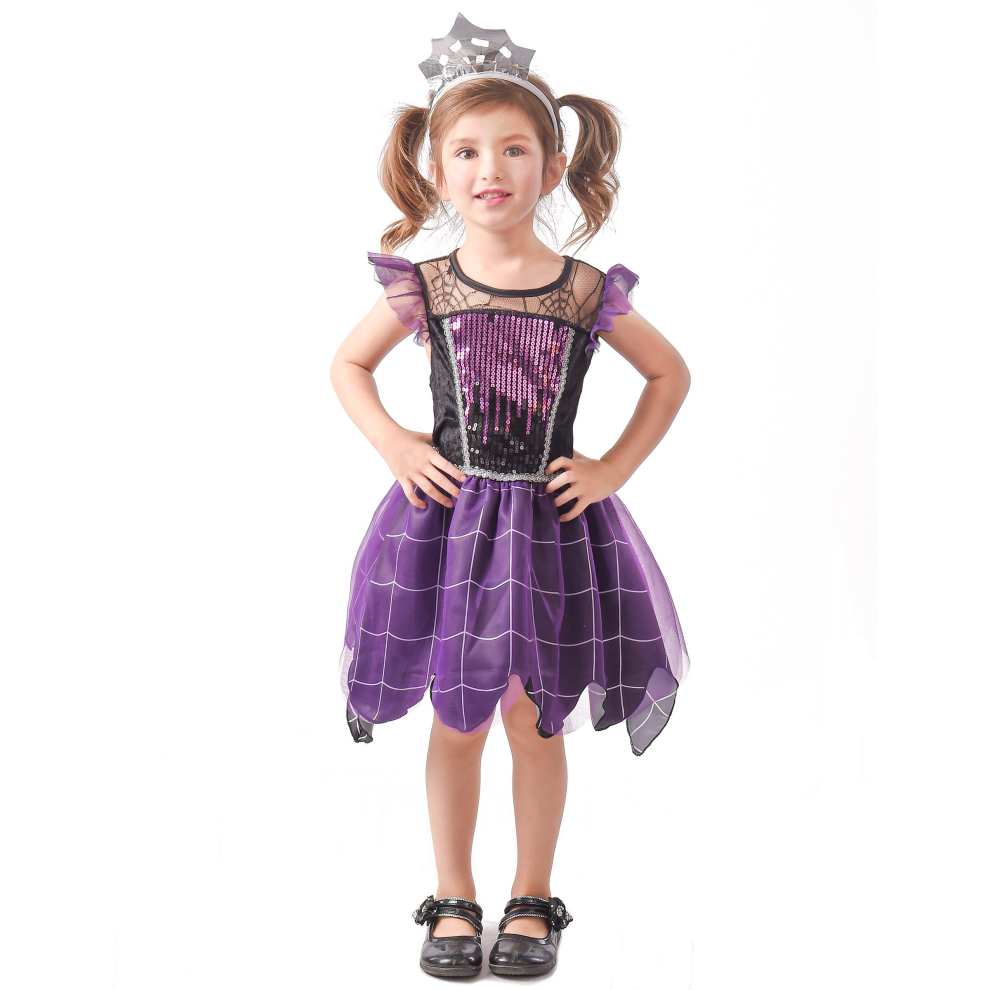 (M 7-9 years (120-130 cm)) Girls' purple witch costume