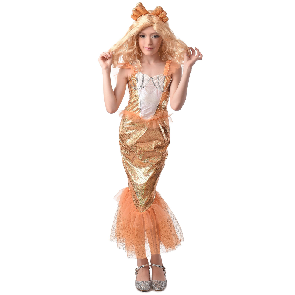 (S 4-6 years (110-120 cm)) Girls' orange mermaid costume