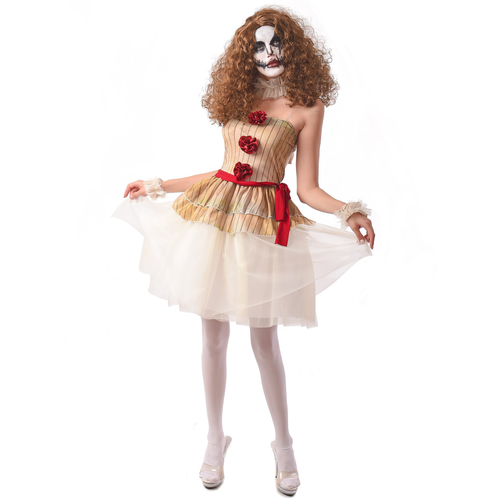 Rubies (Xs) Terrifying Beige Clown Costume For Women Cream