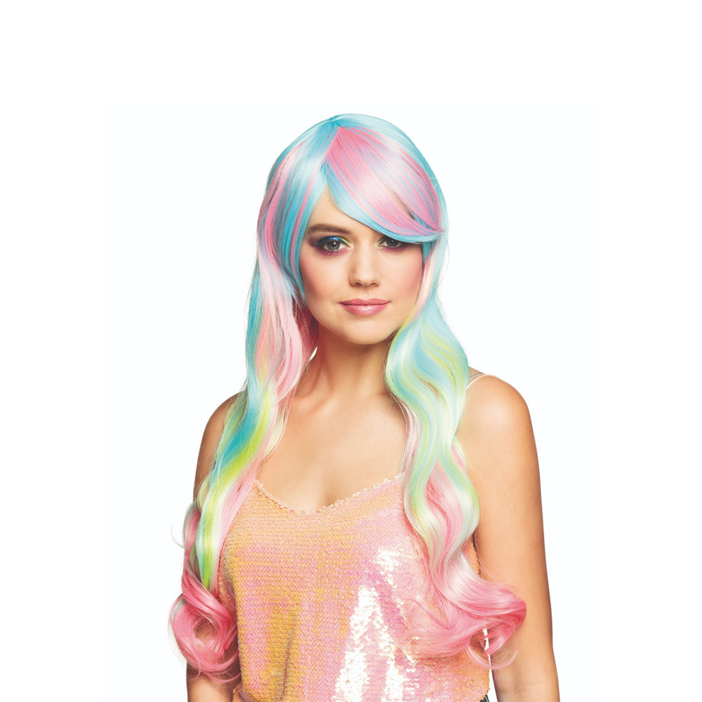 Women's long pastel rainbow wig