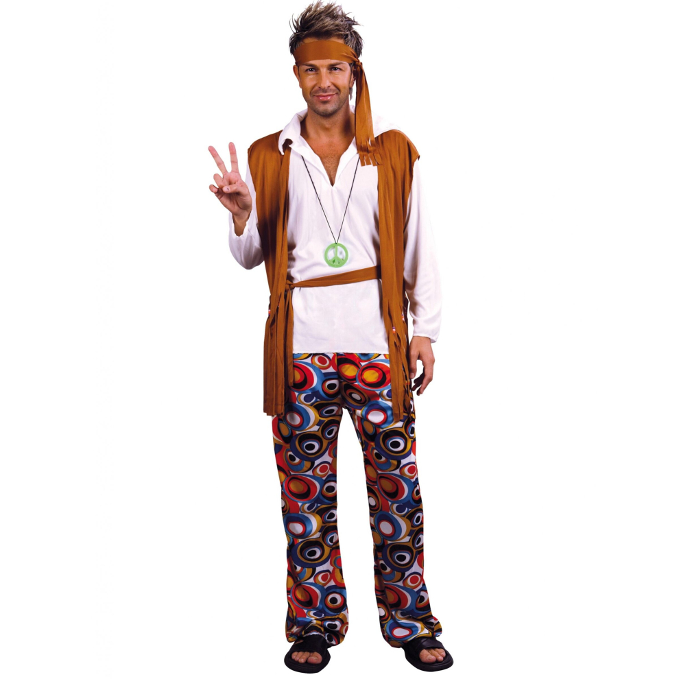 Large size brown and white hippie costume for men