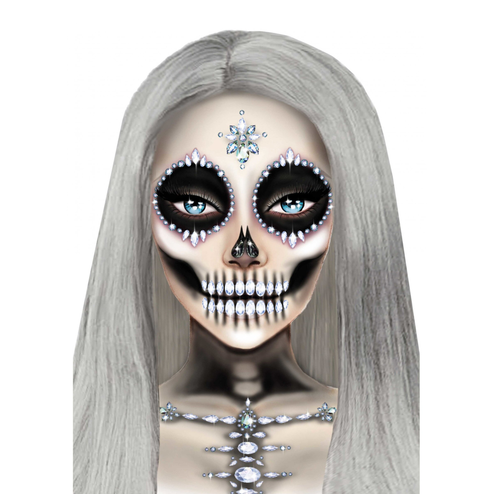 Rubies Skeleton Adhesive Face Jewelry Green