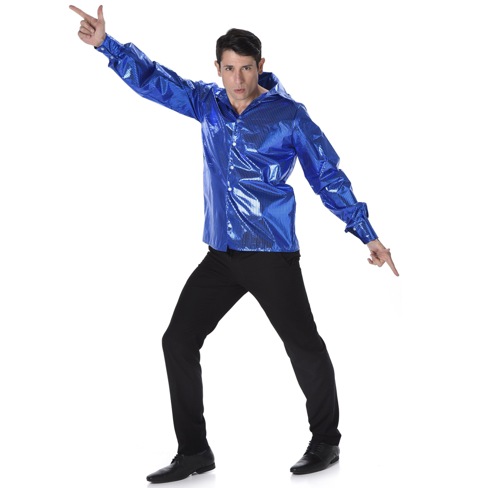 (M) Men's blue sequin disco shirt