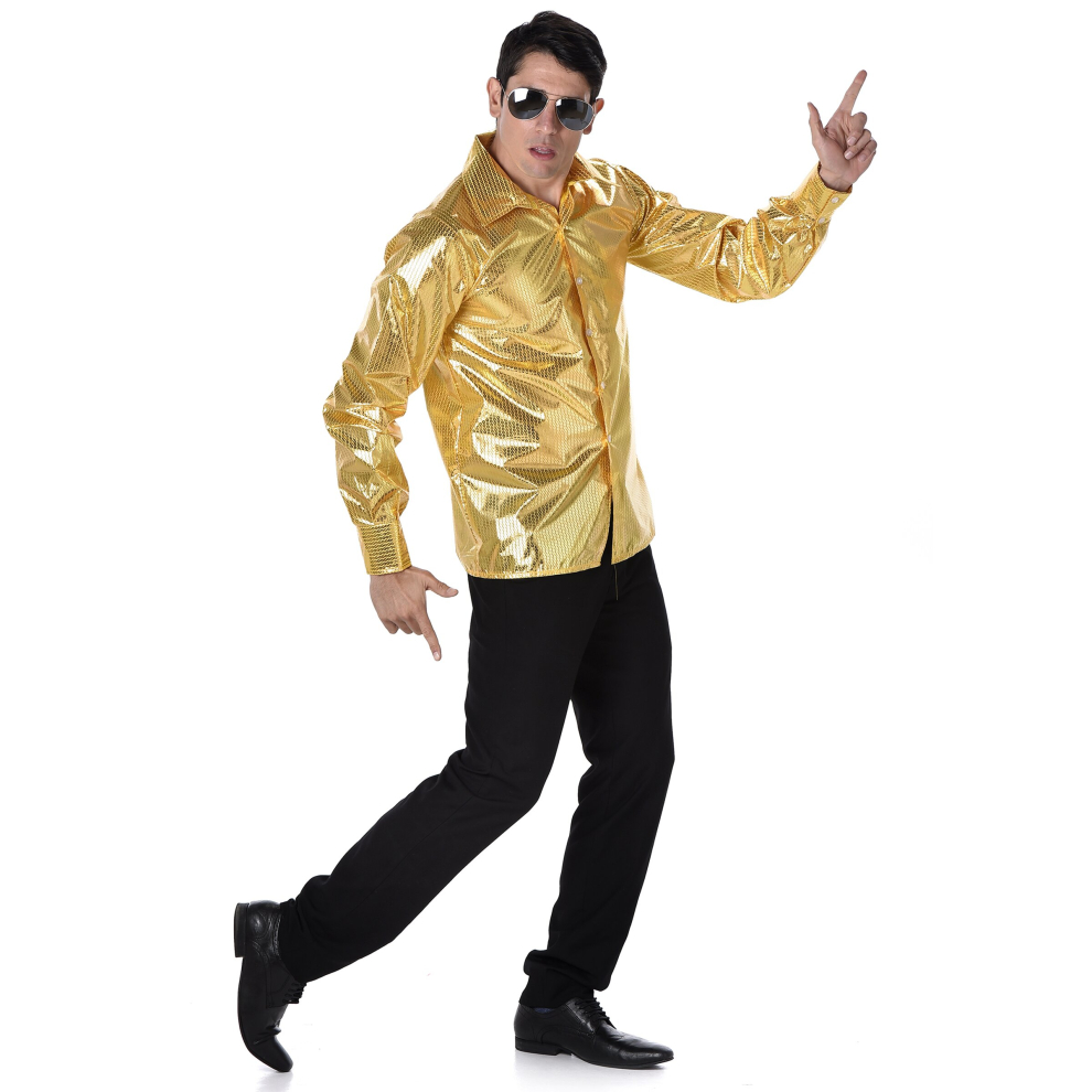 (L) Men's gold sequin disco shirt