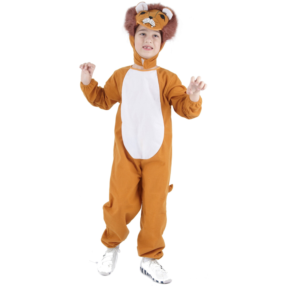 (M 7-9 years (120-130 cm)) Children's brown and white lion costume