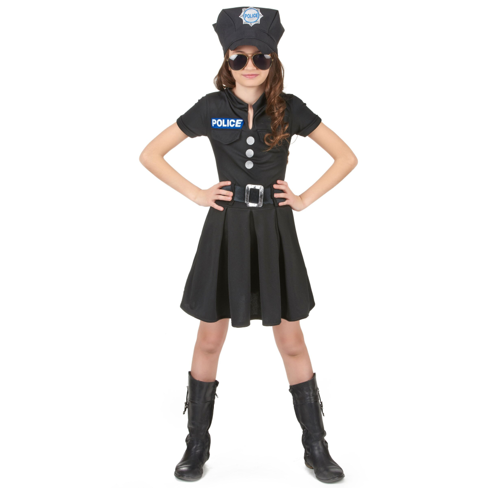 (M 7-9 years (120-130 cm)) Girls' black dress police costume