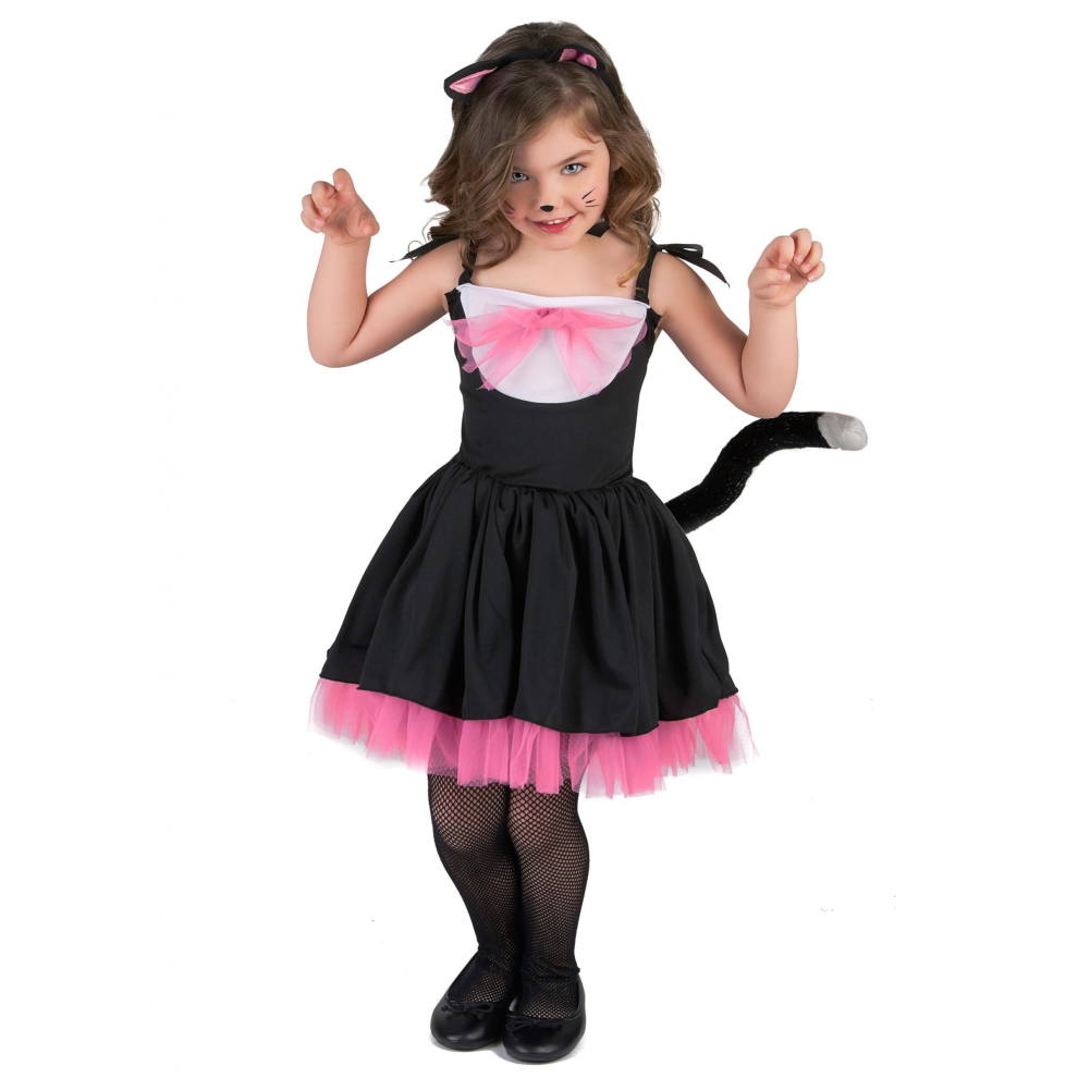 (5 - 6 years (S)) Girls' black and pink cat costume