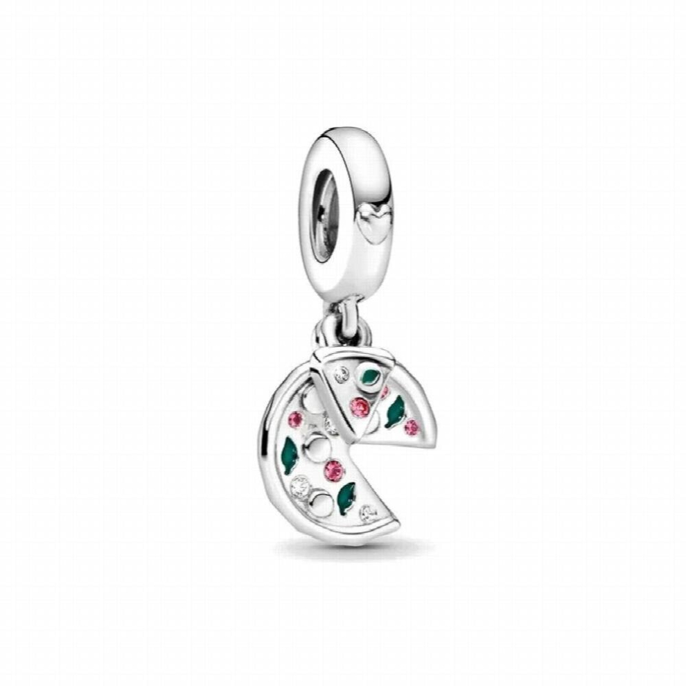 925 Sterling Silver Dangle Diy Chocolate Egg Pizza Fine Beads Fit Pendant Charm Bracelet Jewelry For Women Multicoloured
