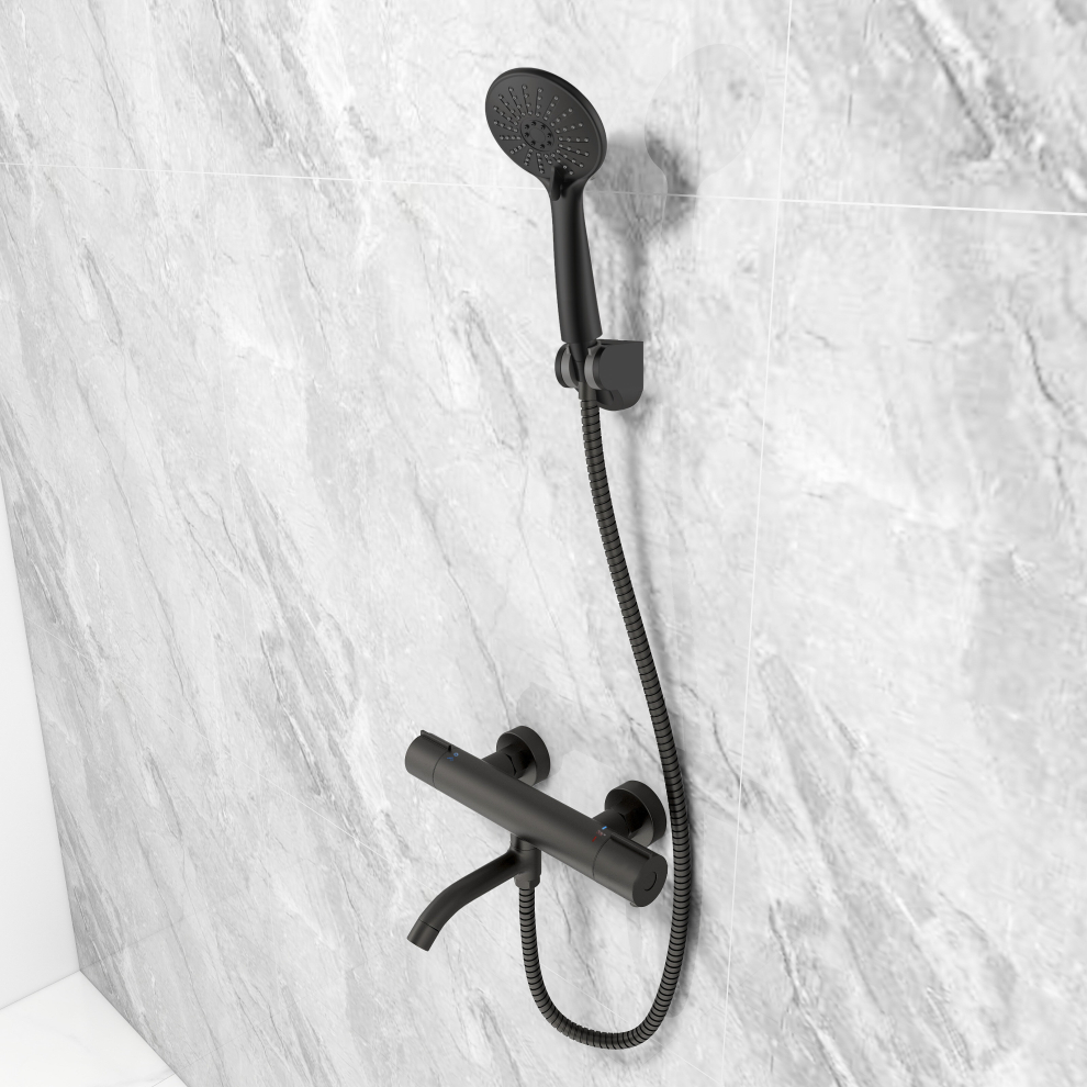 AICA Thermostatic Shower Single Handheld Shower Head With Tap Black