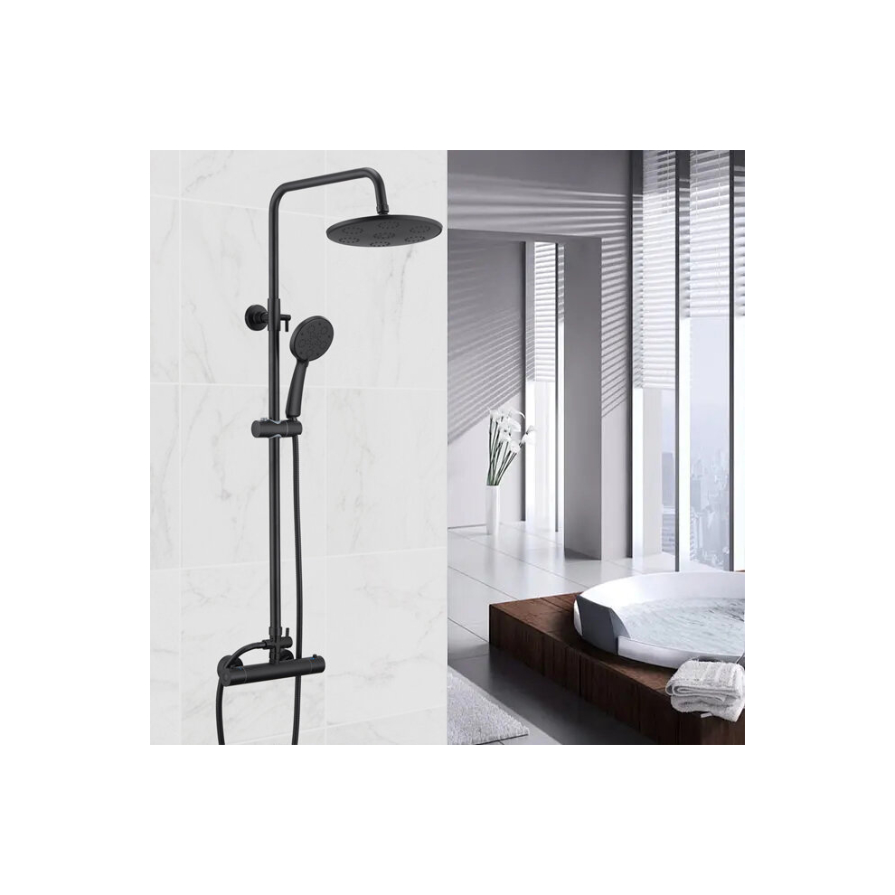 AICA Thermostatic Shower Mixer Matte Black Round Set