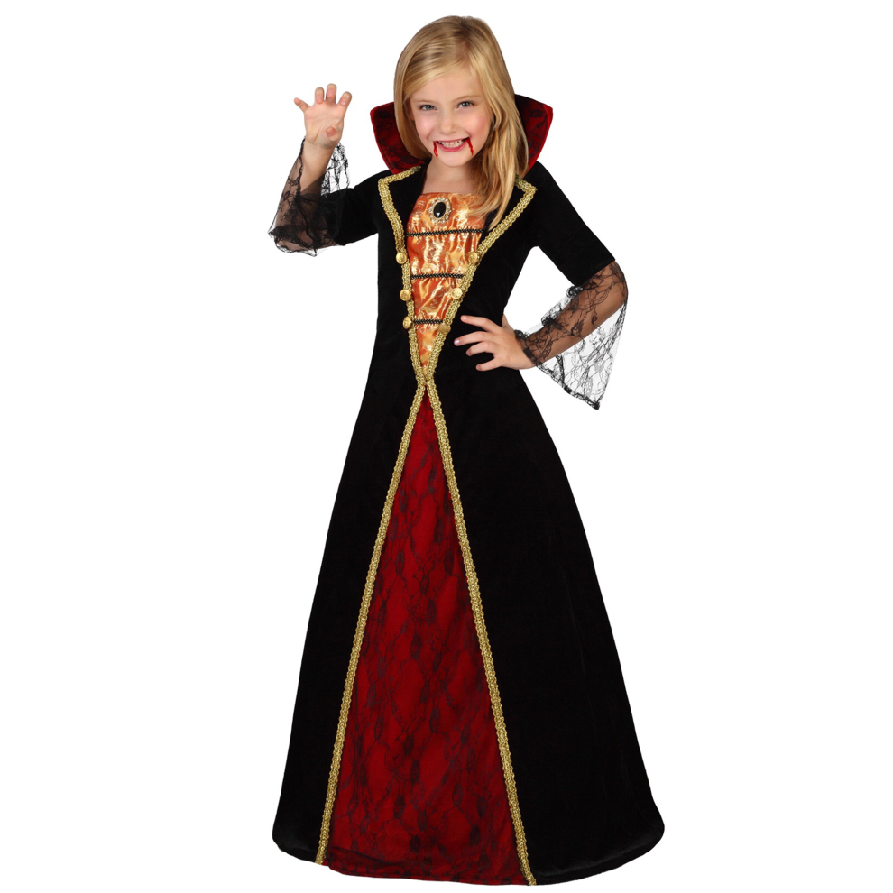Rubies (5-6 Years (115/130 Cm)) Elegant Vampire Girl Halloween Costume Black/Red/Gold