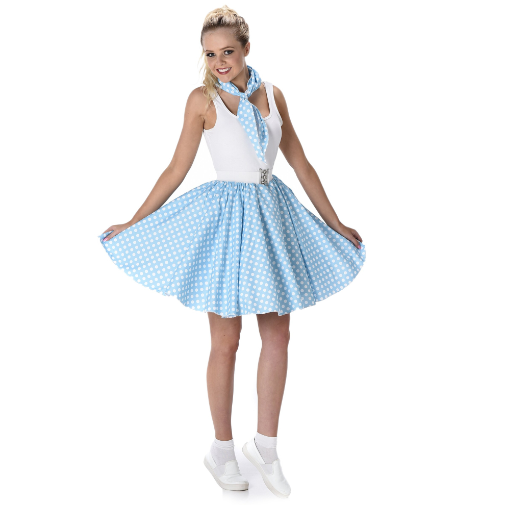 (S) Women's 50s light blue polka dot costume