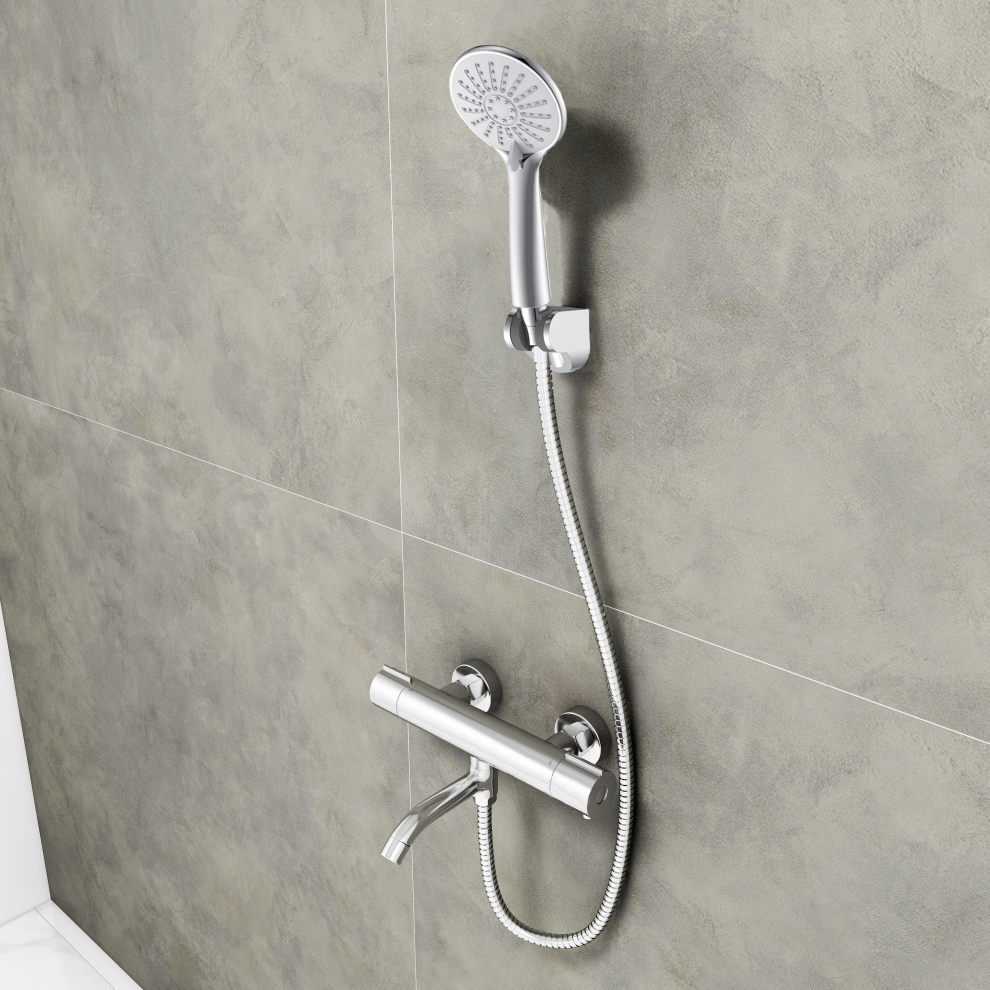 AICA Thermostatic Shower Single Handheld Shower Head With Tap Silver