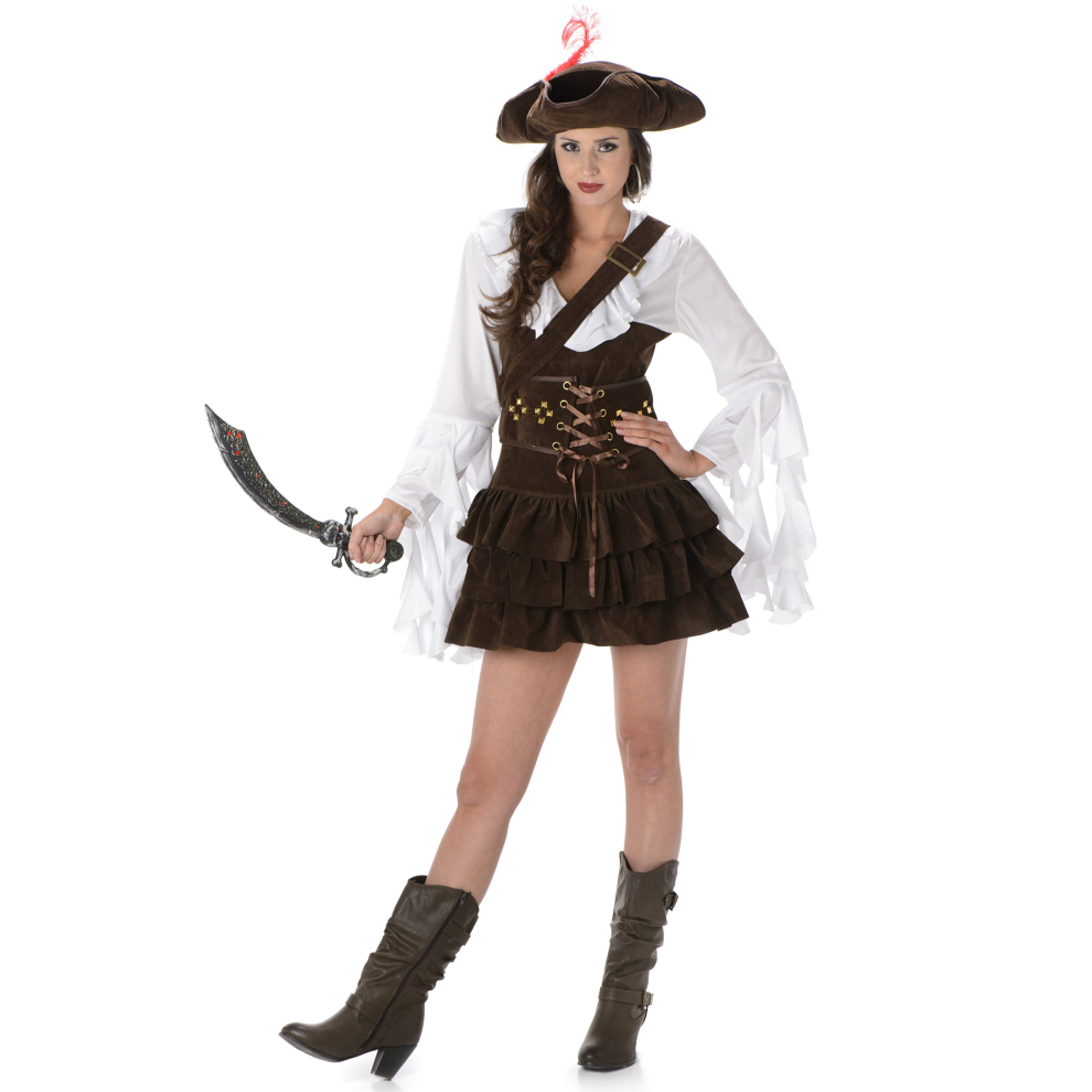 Rubies (S) Women's Chamois Effect Pirate Costume Brown