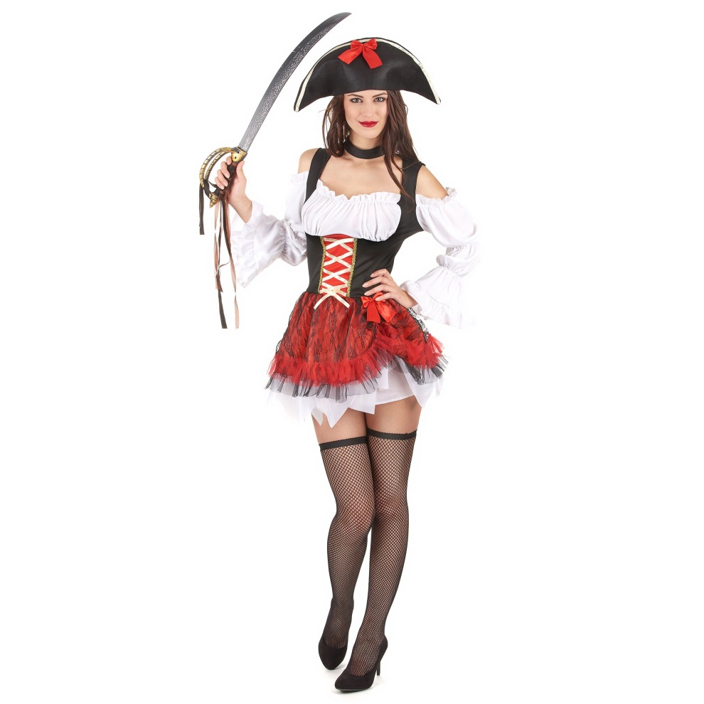 (M / L) Sexy white and red pirate costume for women