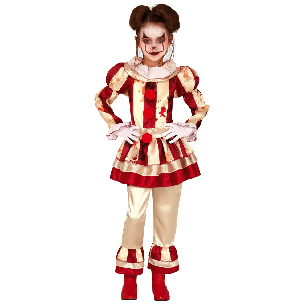 (10 to 12 years (142-148 cm)) Terrifying red and white clown costume for girls