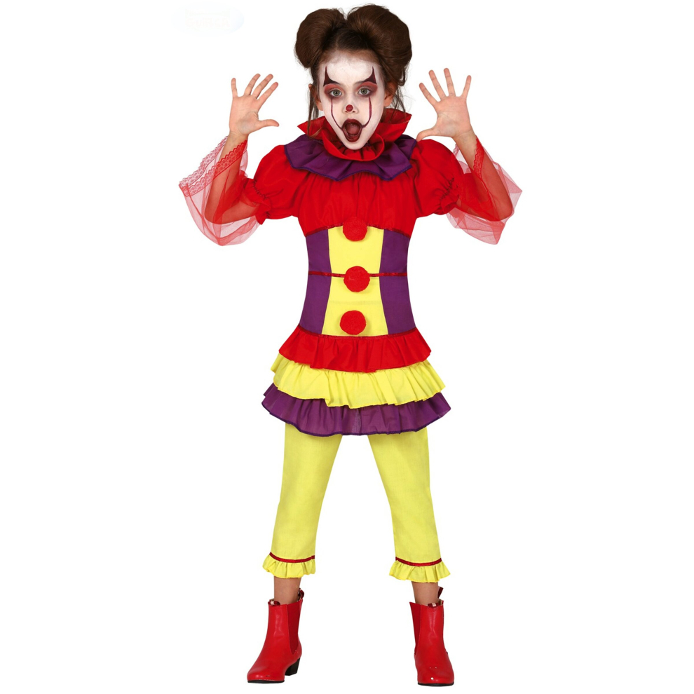 (10 to 12 years (142-148 cm)) Girls' multicolored evil clown costume