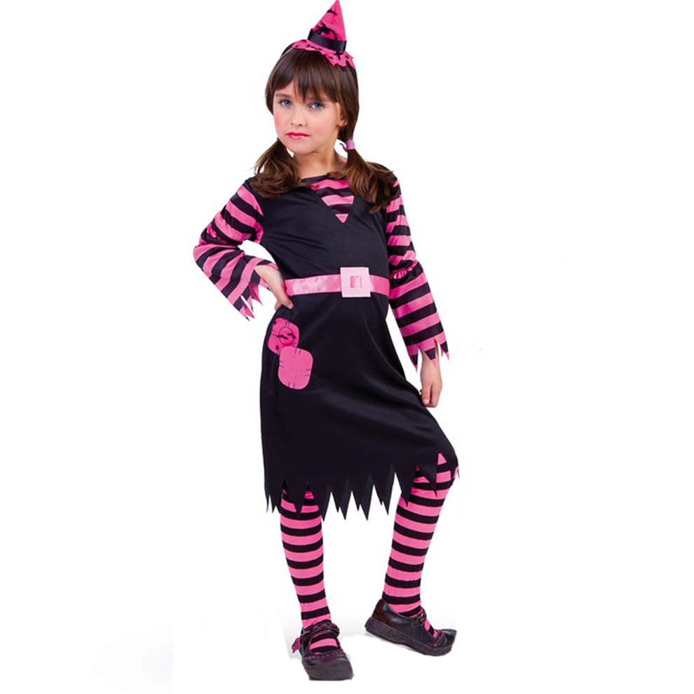 (7 - 8 years (122-128 cm)) Black and pink witch costume for girls