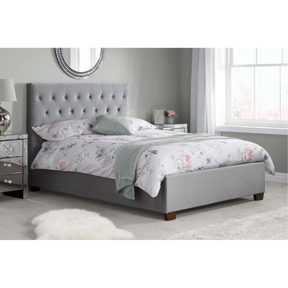 Grey Double Bed Frame Cologne Upholstered Headboard 135cm 4FT6 Fabric