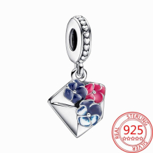 Colorful 925 Sterling Silver Pav? Gem Pansy Flower Pendant Butterfly Sparkling Charm Fit Bracelet Girl DIY Jewelry Gift
