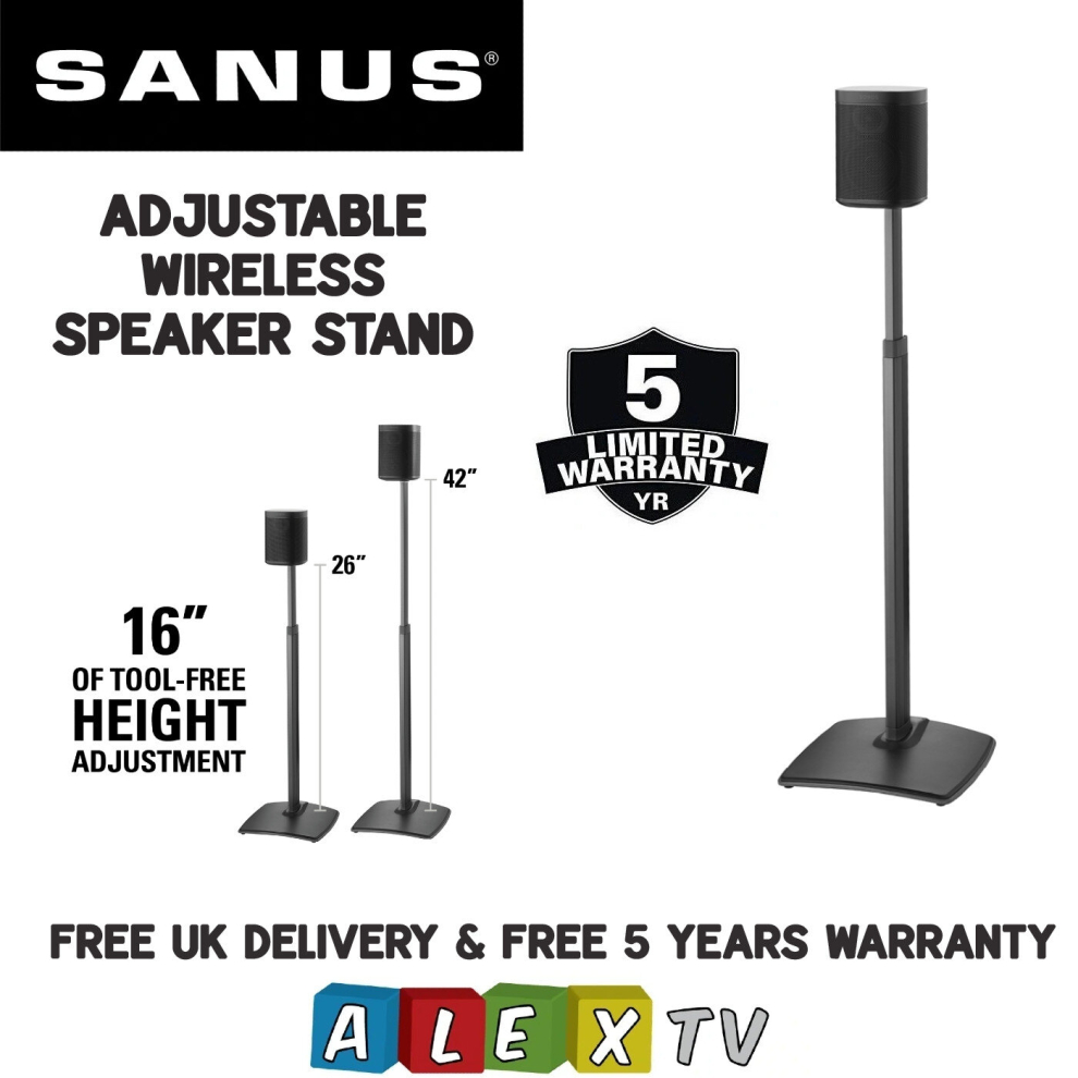 SANUS WSSA1 Black Single Adjustable Speaker Stand For SONOS ONE, 1 SL, Play 1&3