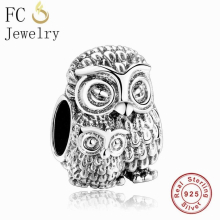 Jewelry Fit Charms Bracelet Pulseira 925 Sterling Silver Antique Owl Bead Masculina Women Berloque