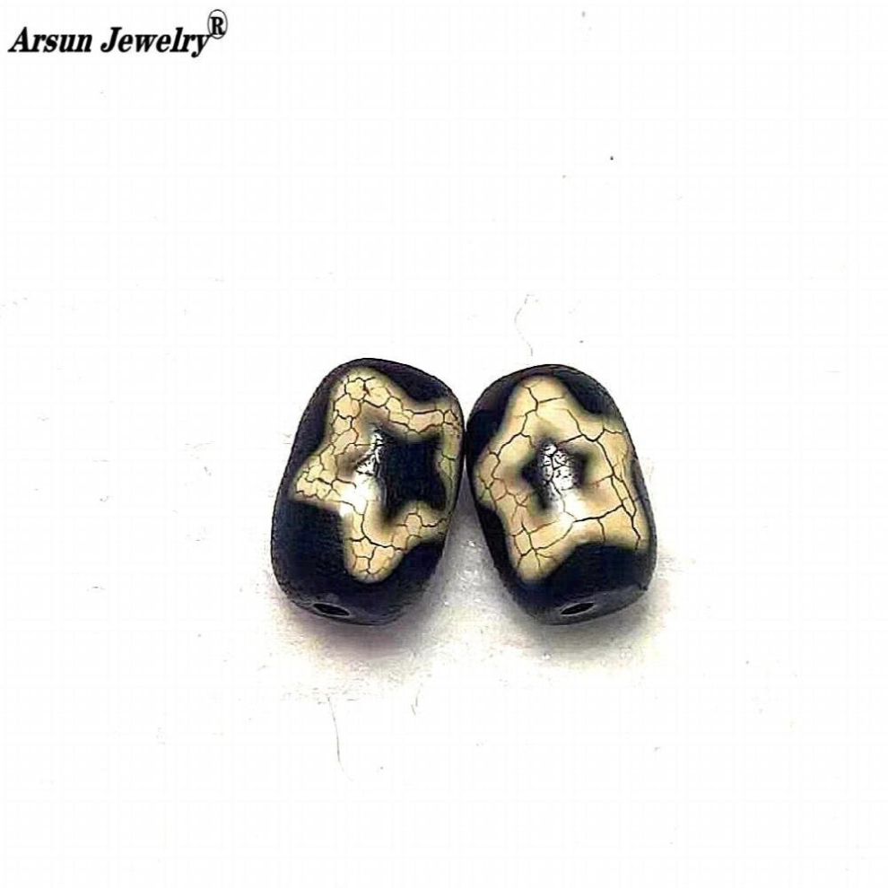 2pcs/iot 8*12mm Cylindrical Agate Beads Tibet Sun Moon Star Totem Old Black/White DZI Beads Amulet Jewelry DIY-image-OPC-PCTZPVP-NEW