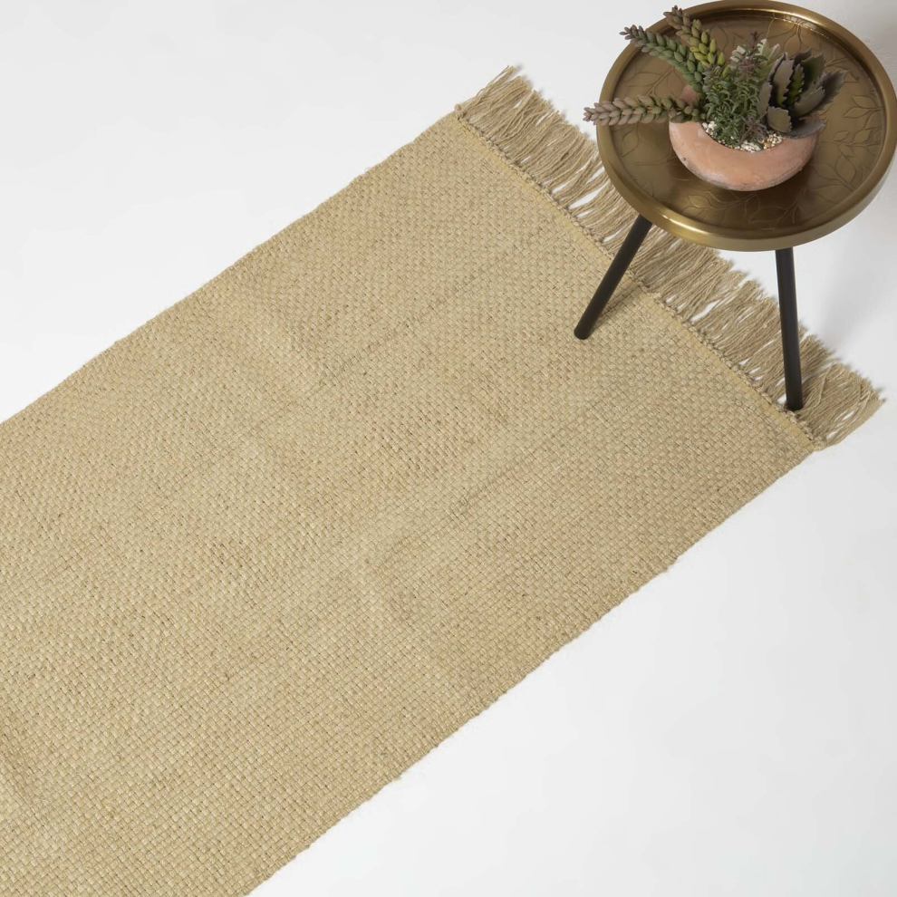Homescapes (66 X 200 Cm) Zaphyr Natural Handwoven Jute Rug With Tassels