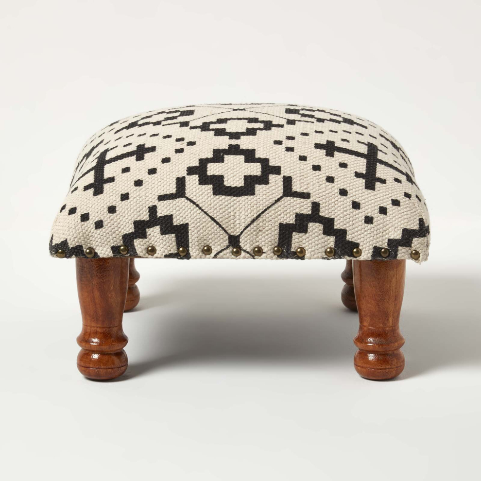 Homescapes (40 X 40 X 25 Cm) Reva Black Geometric Footstool