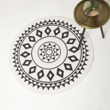 (120cm Round) Lia White & Black Mandala Handoven Cotton Rug