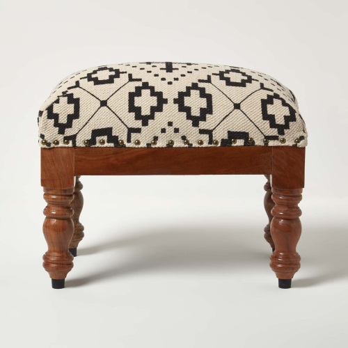 Homescapes (50 x 30 x 40 cm) Reva Black Geometric Footstool